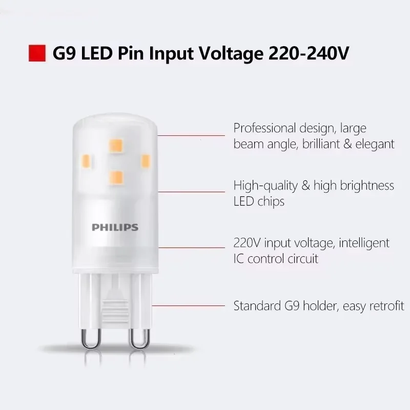 Philips Replace Halogen G9 Light CorePro G9 LED Pin Lamp LED Capsule 2.7W Crystal Bulb 2700K Warm White AC 220‑240V