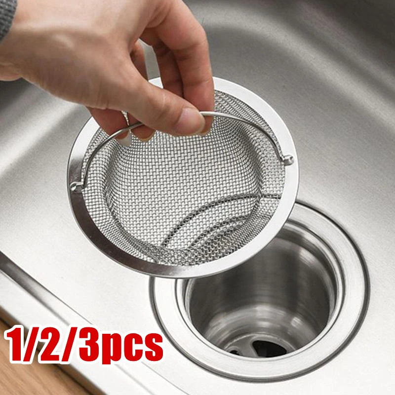 

1/2/3/5 шт. Фильтр для кухонной раковины из нержавеющей стали, для сбора пищевых отходов, с ручкой, металлический сетчатый фильтр для раковины