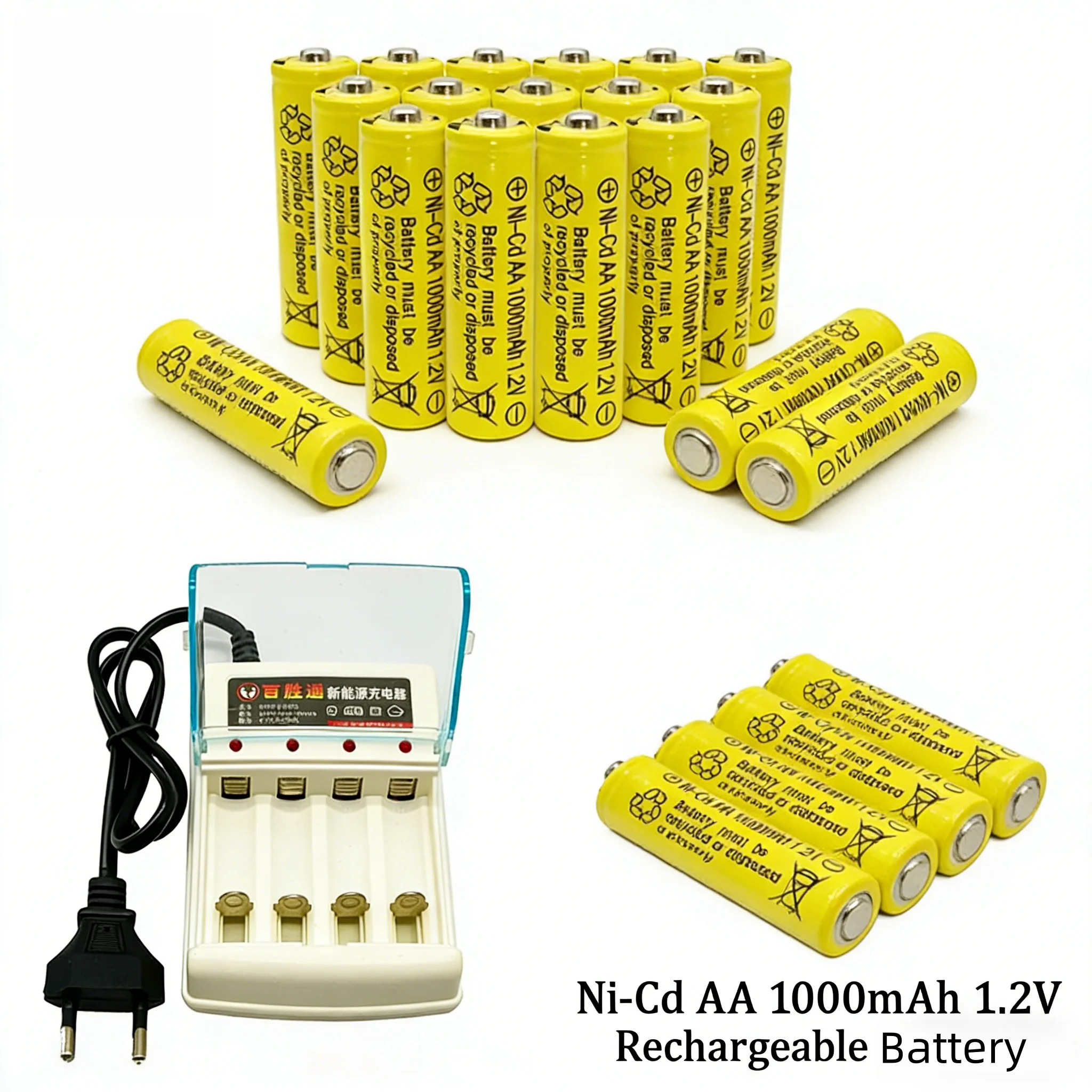 

Hot AA Ni-cd Battery 1.2V Rechargeable, 1000mAh, Used for Clocks, Mice,Electric toys,Remote controls, AA Ni Cd Charger