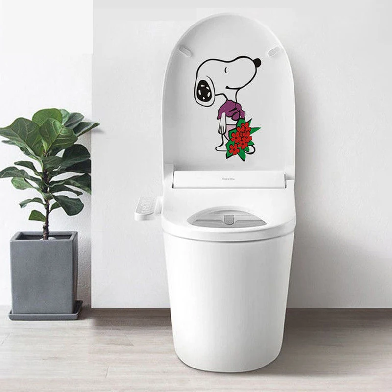 Kawaii Snoopy Cartoon Toilet Stickers Bathroom Pvc Waterproof Creative Stickers Creative Toilet Seat Decorative Stickers