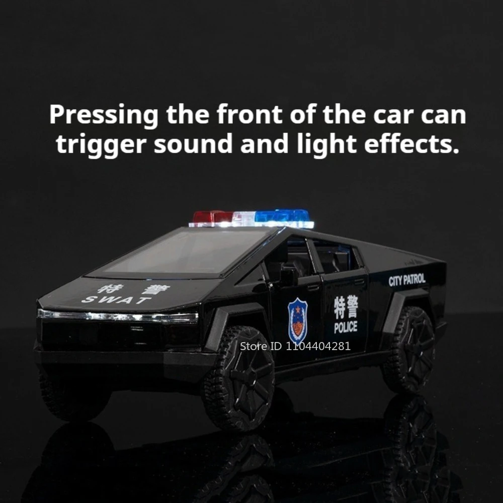 1:32 픽업 트럭 미니어처 경찰차 다이캐스트 장난감 합금 모델 문 열림 소리와 빛 풀백 자동차 장식품