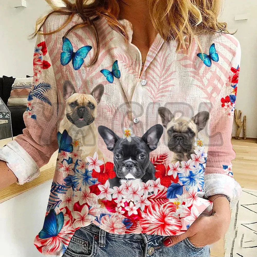 YX GIRL Doberman Tropical Floral Casual Shirt  3D Printed Button-down Shirt Casual Unique Streewear