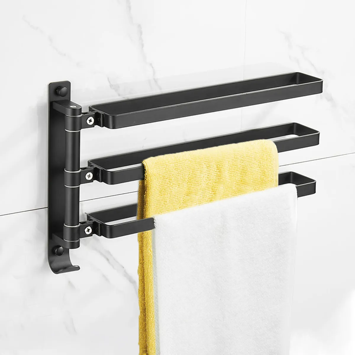 

Towel Rack Aluminum Wall Mounted Space Saving Bathroom Kitchen Storage Rack No Punch Installation Towel Bar Rod Holder