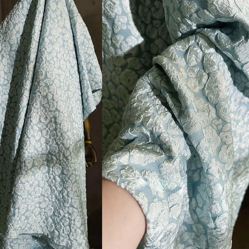 

Винтажная синяя жаккардовая ткань с тяжелой текстурой, эластичная одежда, дизайнерская ткань, одежда, шитье своими руками, чистый полиэстер, материал на метр