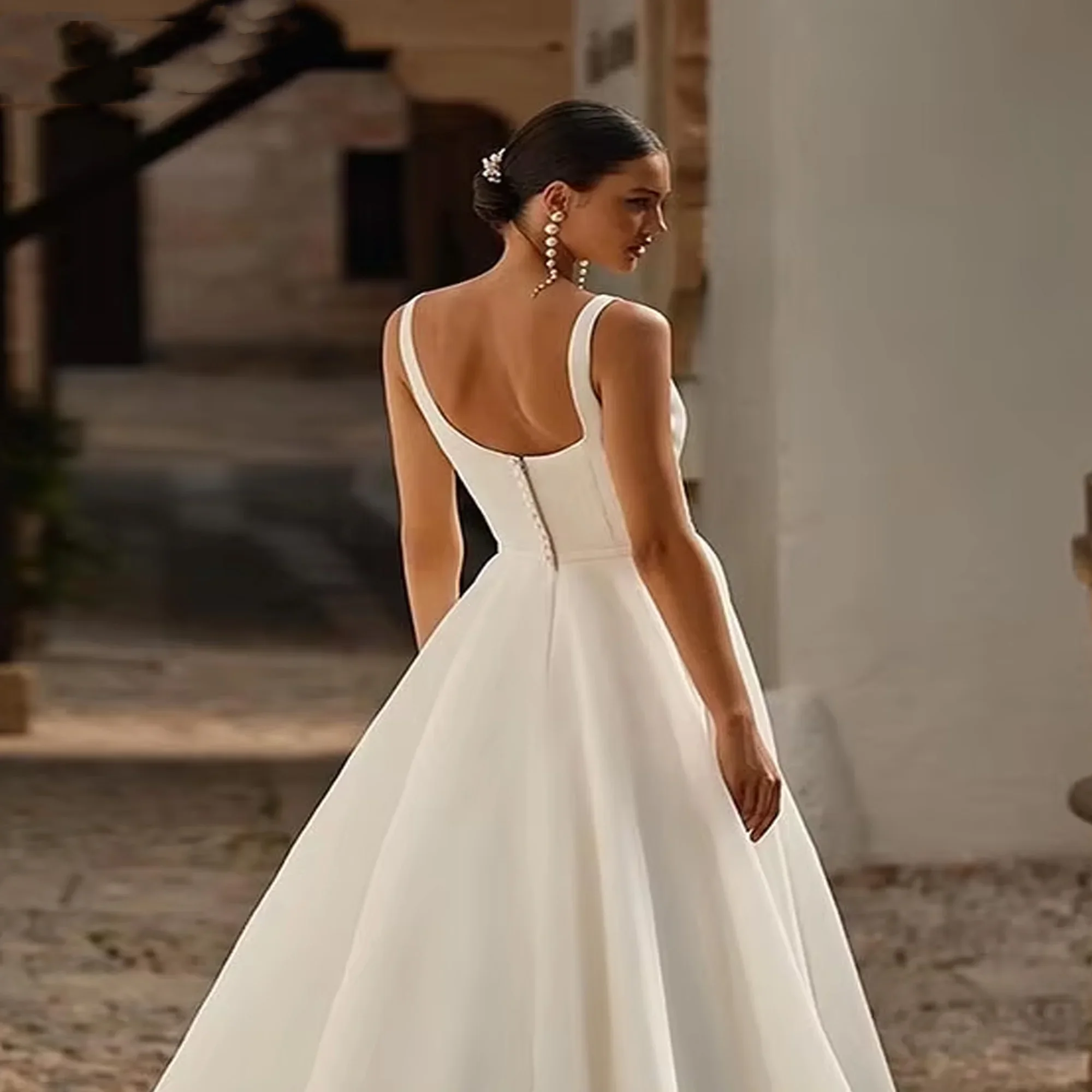 فساتين زفاف Flavinke أنيقة مخصصة للعرائس بوهو أشرطة سباغيتي وياقة مربعة فساتين بسيطة عتيقة فساتين زفاف طويلة