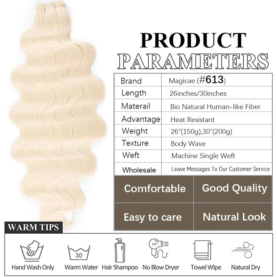 Bundel Jalinan Rambut Gelombang Tubuh Bio 613 Pirang 30 Inci 200Gram Ombre Perak Putih60 #   Manusia Alami Lembut Suhu Tinggi Sintetis