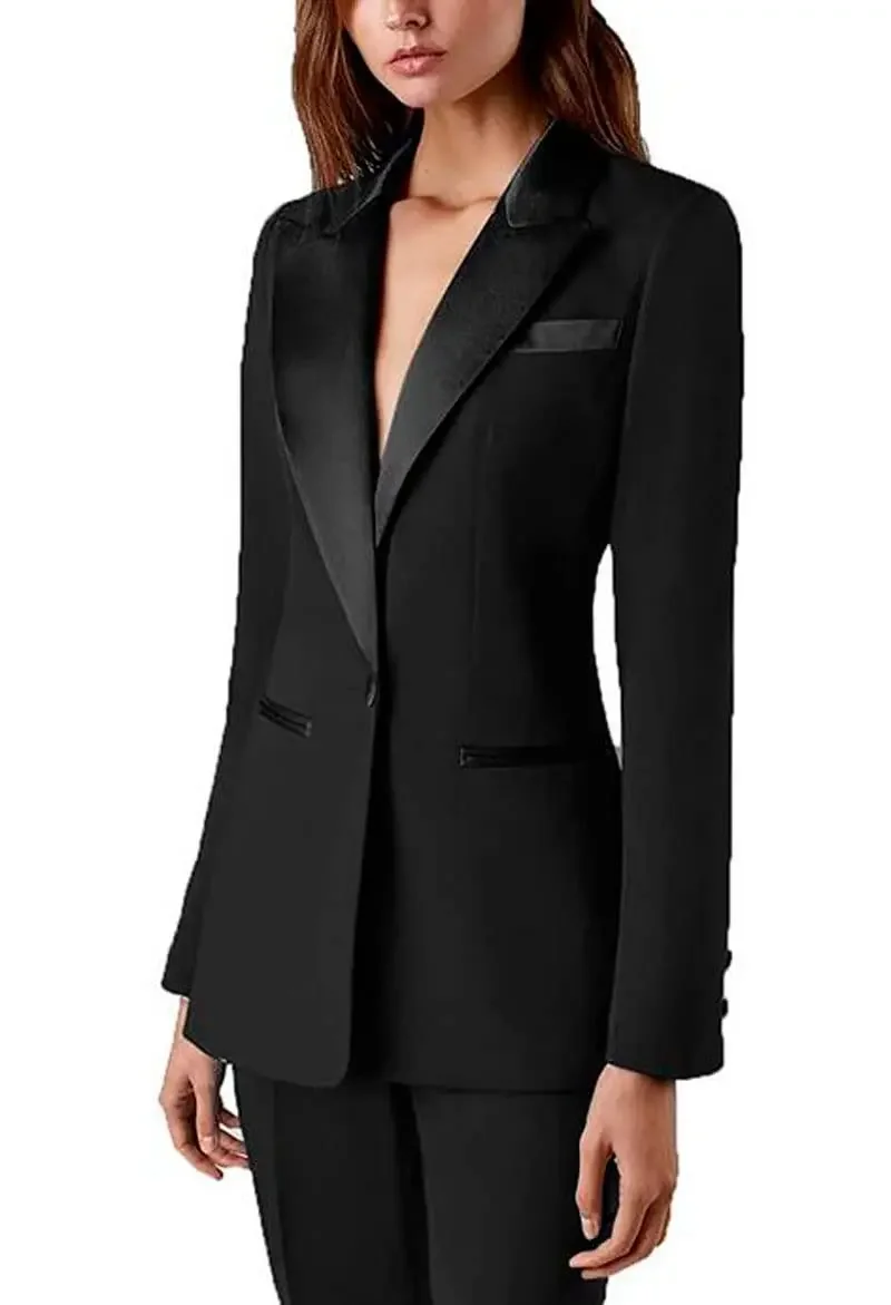 

Women 2 Piece Office Elegant Spring Suit Slim Fit Velvet Lapel Chic Outerwear Long Sleeve Casual Wear Outfit Prom Party Blazers
