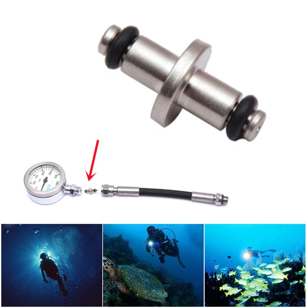 Scuba Diving T End Spool Nickel-plated Brass Back Flight Side Hanging Pressure Gauge Valve Core With O-Ring For SPG Swivel