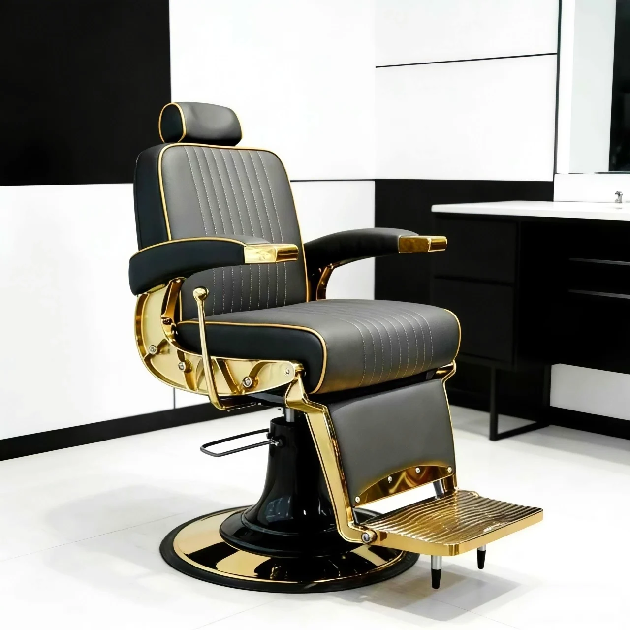 Professional Portable Retro Barber Chair Hydraulic Pump Synthetic Leather Aluminum Frame Durable Commercial Use