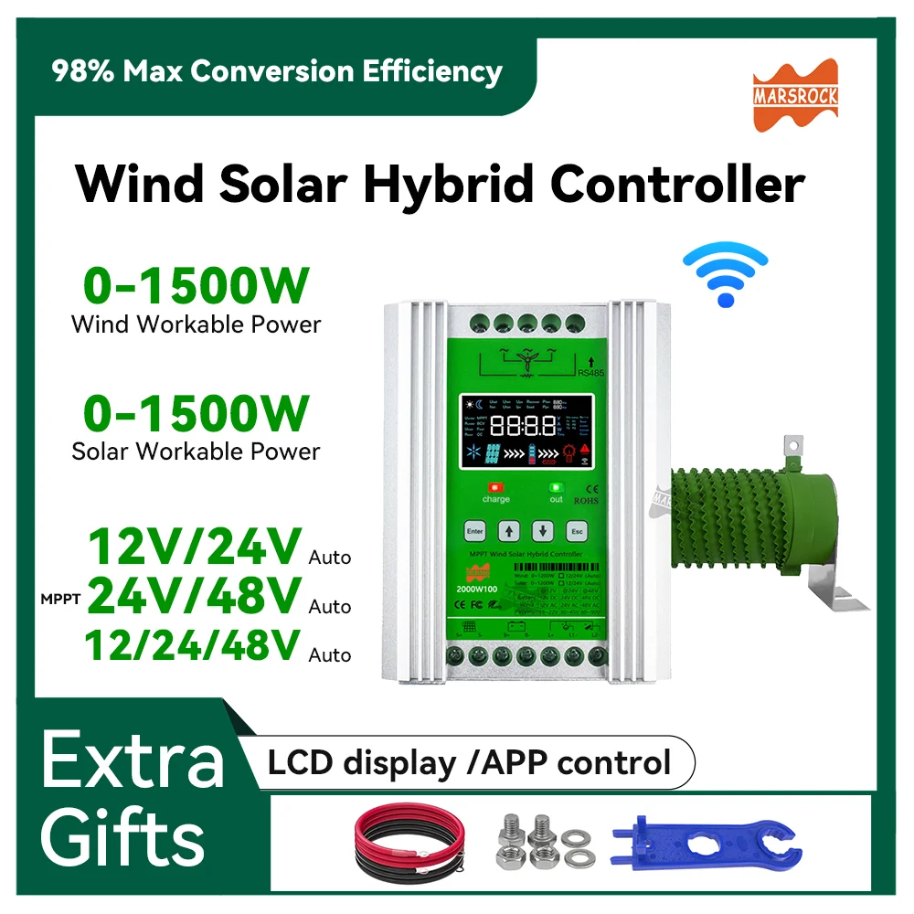 12V 24V 48V Solar Wind Hybrid Charge Controller With WiFi and LCD Display Solar 1500W and Wind 1500W Regulator for All Battery