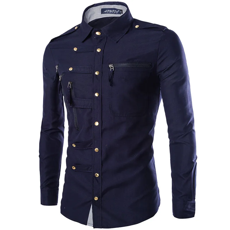 Jeansian Men\'s Casual Dress Shirts Fashion Desinger Stylish Long Sleeve Slim Fit 8371 ArmyGreen
