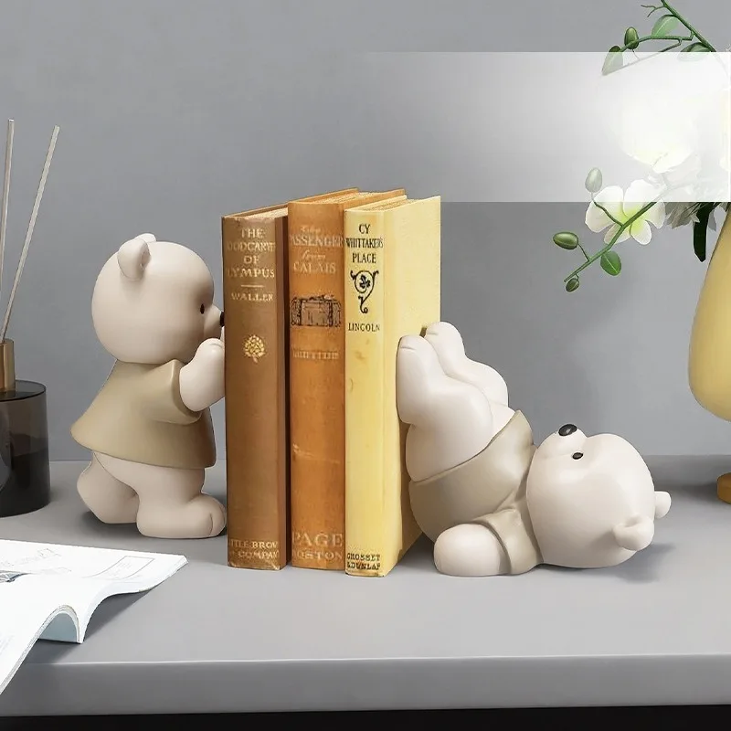 Healing Bear Bookend Resin Decorative Ornament for Living Room Entryway Kids Room Study Desktop Home Decor Novelty New Gift