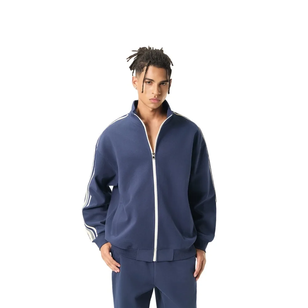 Tesco Heavyweight Zip Jacket Men's Stripe With Pockets Casual Sports Jacket Suit For Sports, Gym Wear
