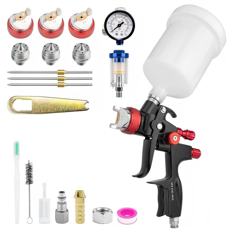 

Набор пневматического распылителя ABJI-HVLP с регулятором давления и фильтром для покраски автомобилей - включает насадки 1.3/1.7/2.0 мм и разделитель.