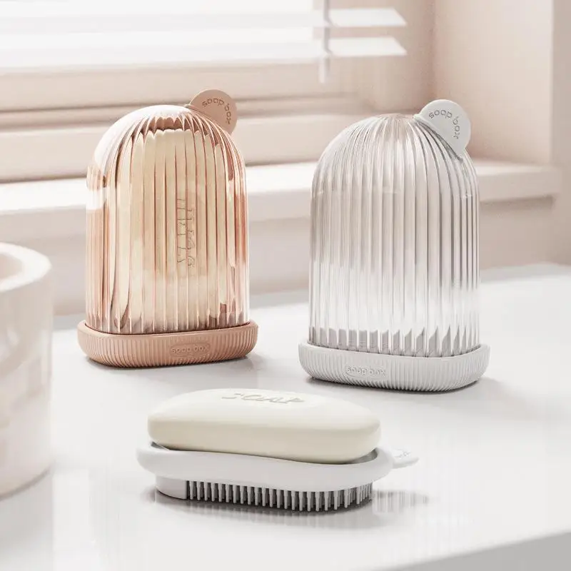 

{HMA84}{MX} Travel Portable Leak Proof Soap Box With Lid 2 In 1 Drainage Silicone Brush Soap Holder For Business Trip Bathroom