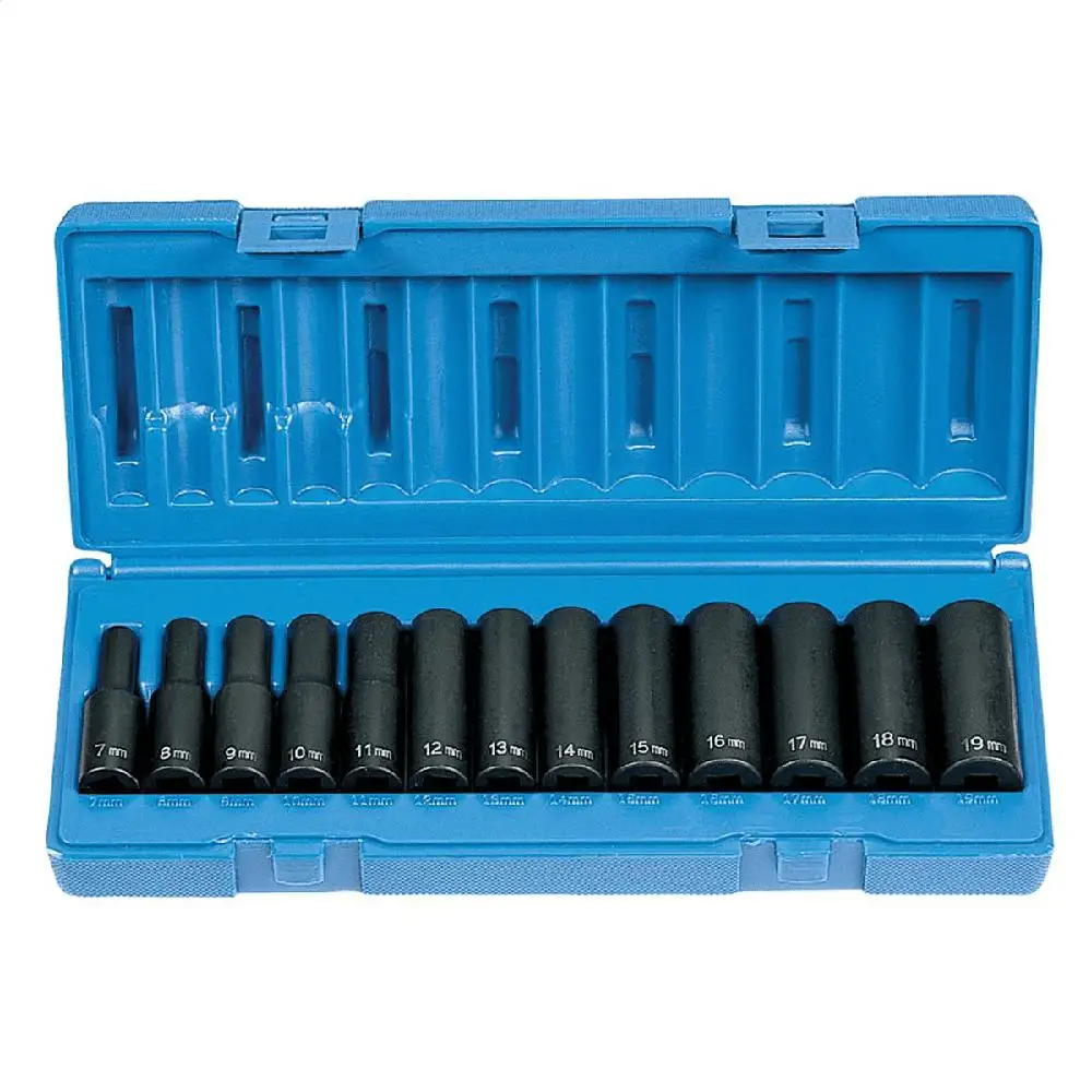 3/8 Drive 13-Piece Deep Metric Socket Set Professional 12 Point Tool Kit Mechanics Auto Repair