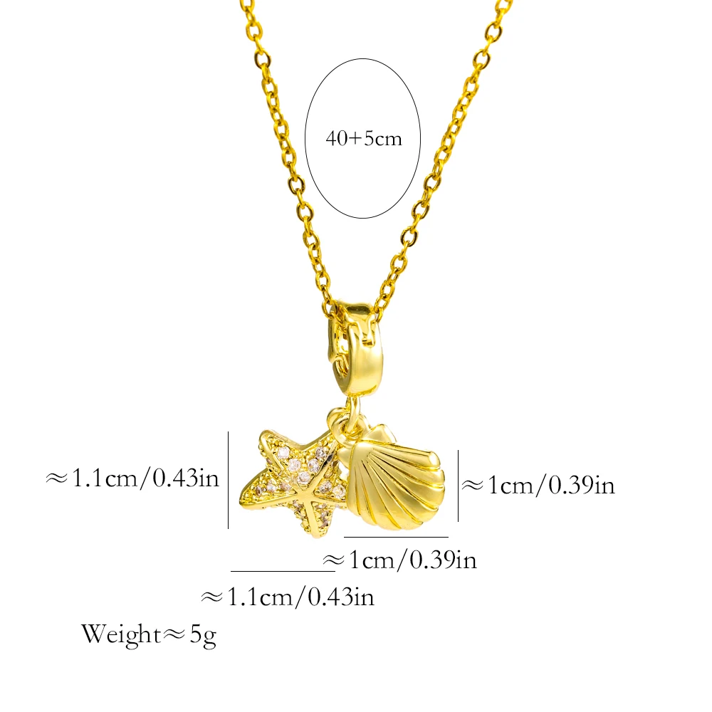 New 18K Gold Plated Star Shell Pendant Necklaces For Women Female Daily Wear Stainless Steel Neck Chain Jewelry Girls Party Gift