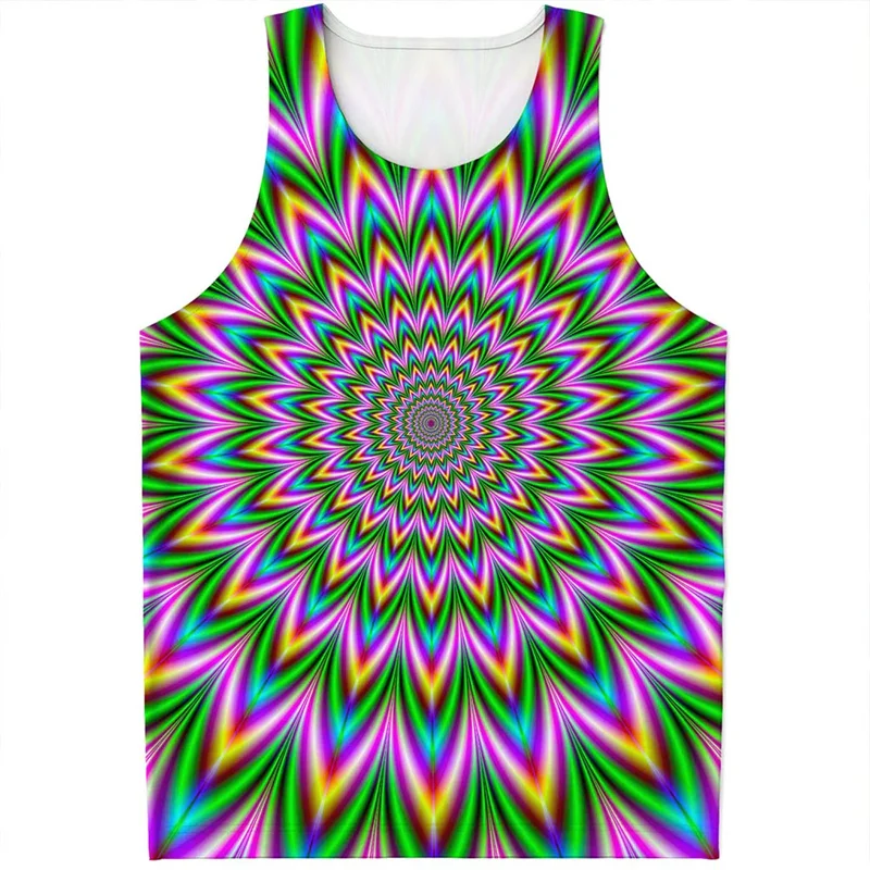 Fashion Abstract Dizzy 3d Printed Tank Top Men Optical Illusion Pattern T-shirt Summer Street Sleeveless Tees Oversized Vest