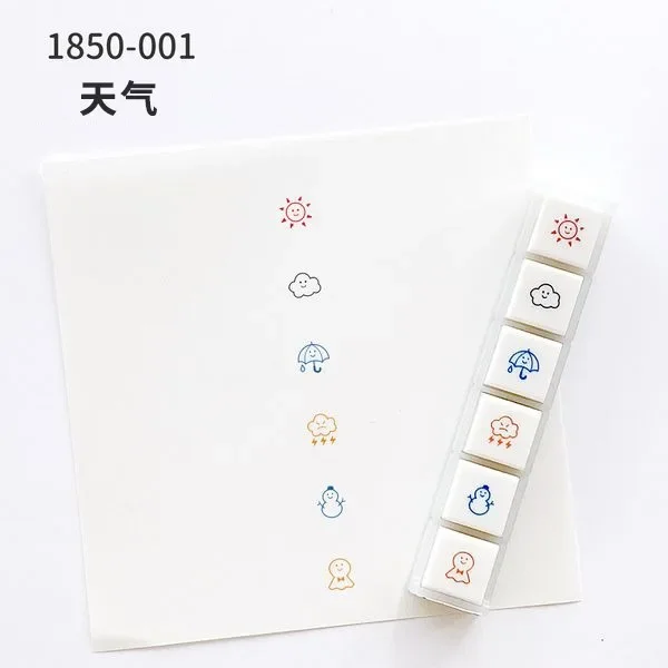 KODOMO NO KAO Pochitto 6 Button Type Handbook Stamp Kids Cute Weather Icons DIY Calendar Marking Oil-based Stamps