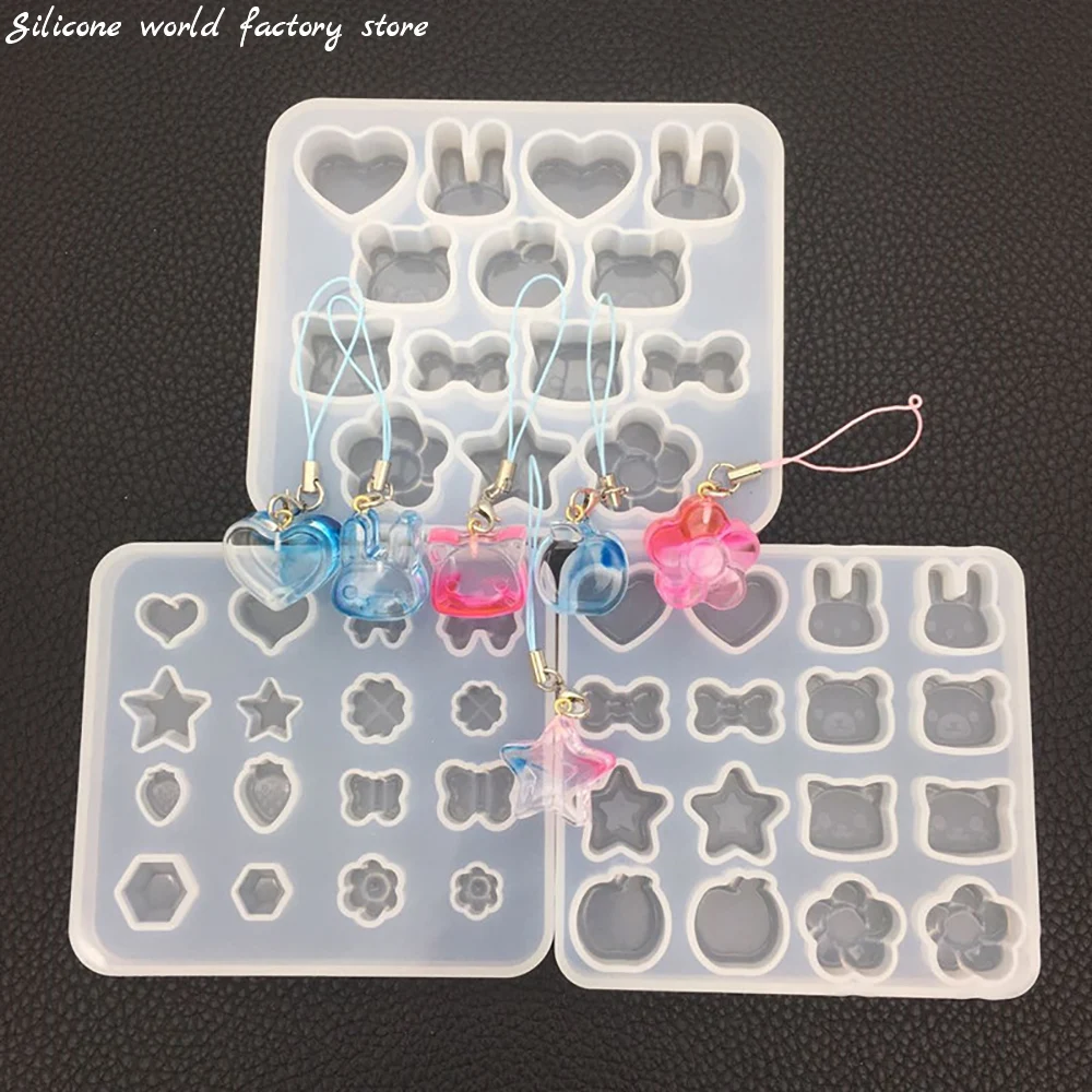 Silicone world DIY Crystal Epoxy Silicone Mold Cute Rabbit Apple Strawberry Animal Mould Drop Jewelry Mould Pendant Epoxy Mould