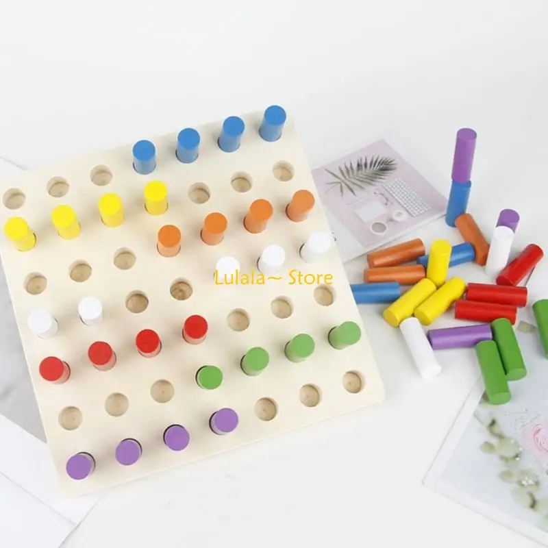 Y4QA لوحة فرز الألوان الخشبية التعليمية ذات العصي الصغيرة مع أوتاد ناعمة للأطفال الصغار من سن 3 سنوات فما فوق #3