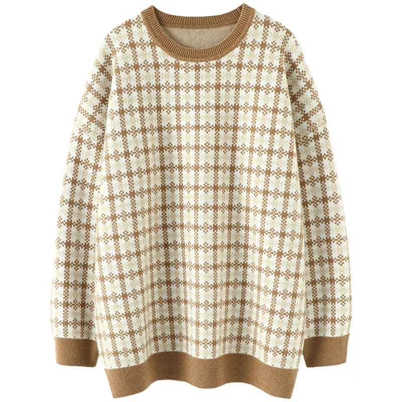 

100% Cashmere Winter Warm Sweater Women New Designer Latest Fashion for Women Clothes Plaid High Street