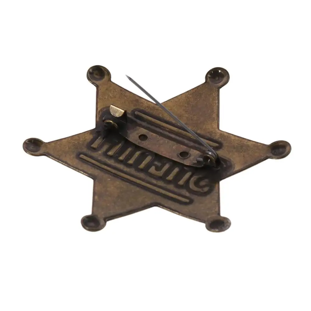 Old West Prop Iron Metal Hexagonal Star Emblem 2.6*2.3 Inch Dark Bronze Chest Medal Hexagonal Star Honorary Hat Emblem Office
