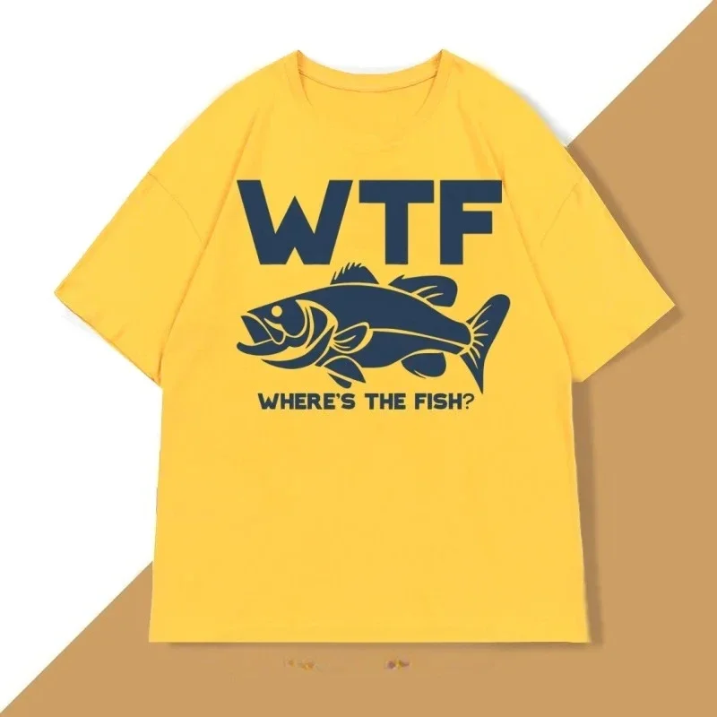 مضحك WTF أين السمكة تي شيرت المرأة الصيد صياد تي شيرت هدايا عيد الآباء الصيف عادية قصيرة الأكمام تي شيرت الجرافيك Y2K #6