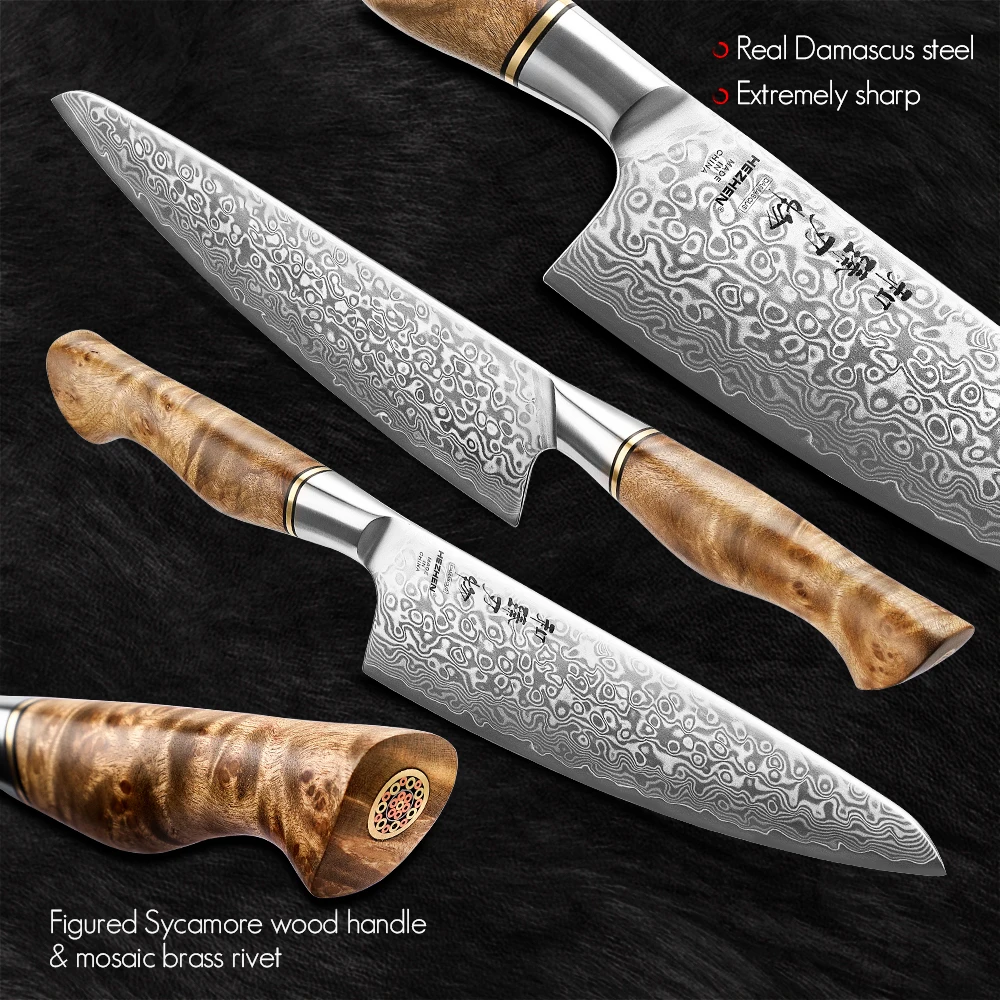 HEZHEN 8.3 Chef Knife 67 Layers Damascus Steel 65° angle Cook Tools Core Blade Kitchen Knife Accessories