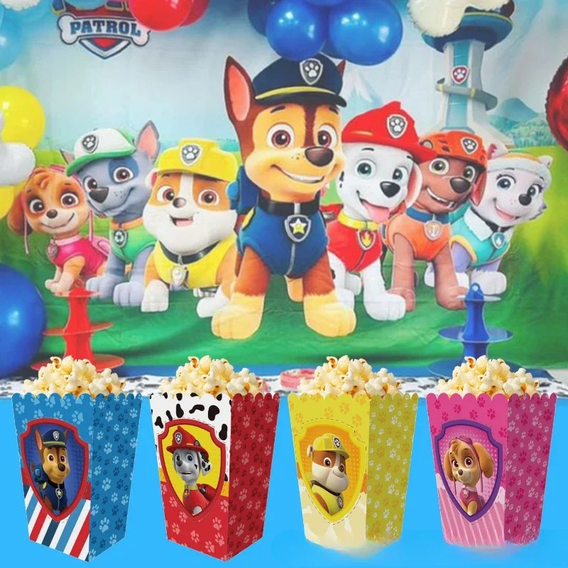 12PCS PAW Patrol Chase Paper Candy Cartons Popcorn Box Party Supplies Pure Popcorn Boxes Snacks Food Tub Kids Festival Supplies