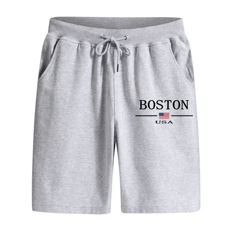 

Summer Casual Walking Shorts for Men High Quality Home Outdoor Comfortable Soft Knee Length Pants Boston Printed Urban Shorts