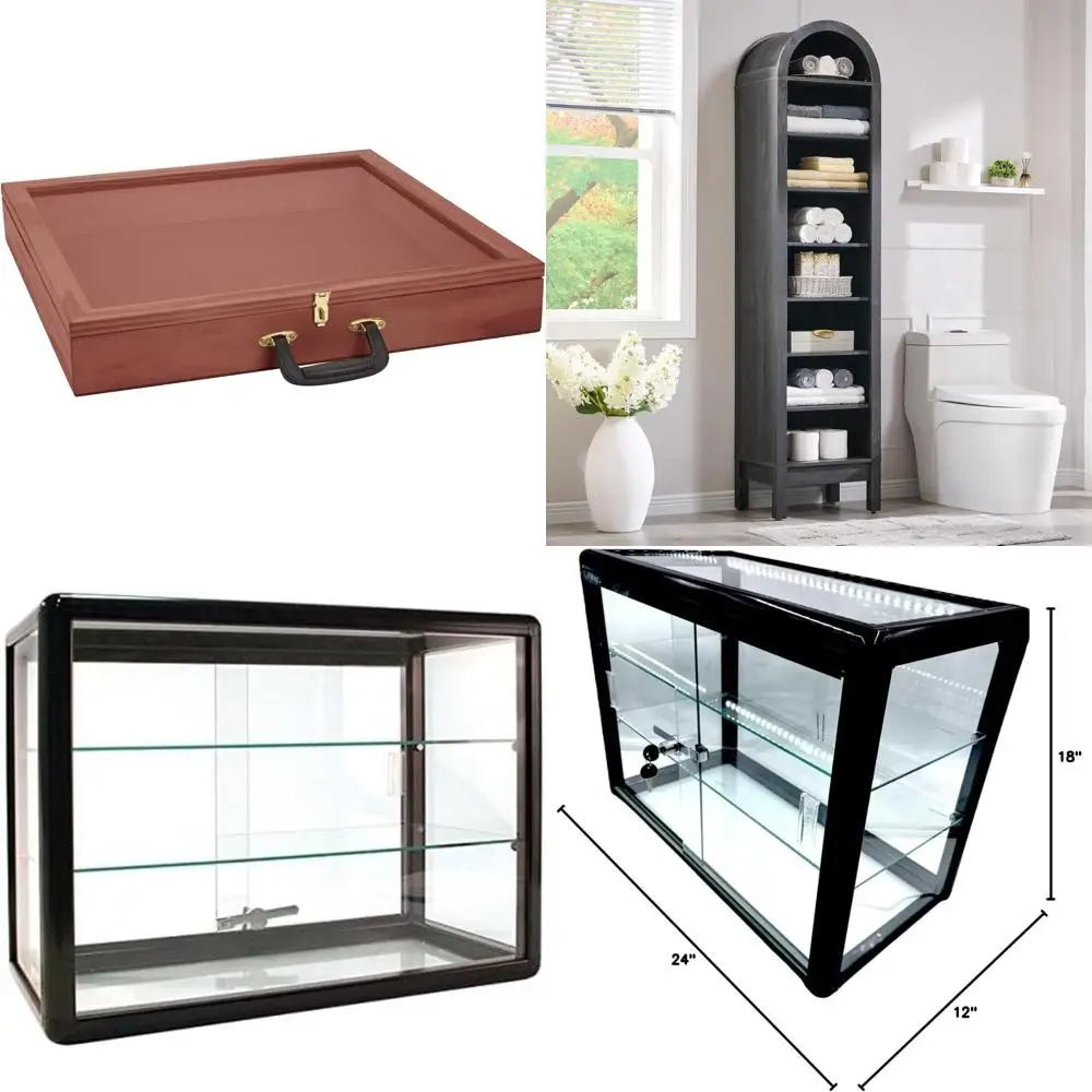 

Portable Cherry Wood Display Case, 36 Countertop Jewelry Showcase, 24 Width x 36 Length x 4 Depth, Sturdy Wooden Construction