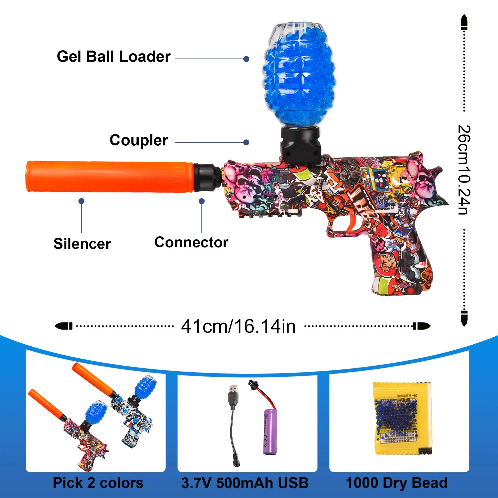 전기 권총 젤 볼 발사기, 고속 자동 스플래시 볼 발사기. 야외 활동, 사격 게임에 적합합니다.