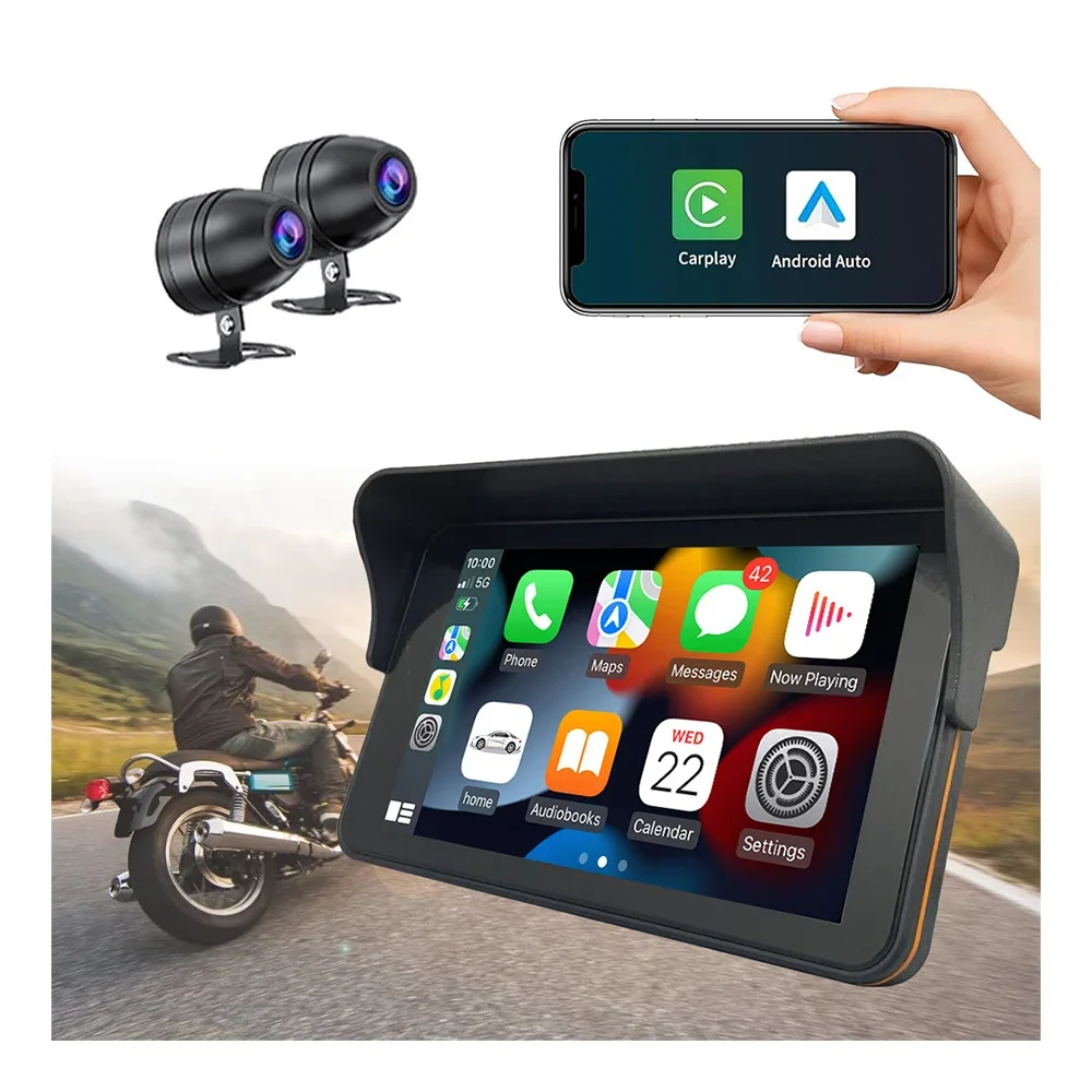 7 Inch 1080P Dual Lens Support Phone BT Earphone Wireless Connect MT7001 Motorcycle Carplay with Car Dash Camera