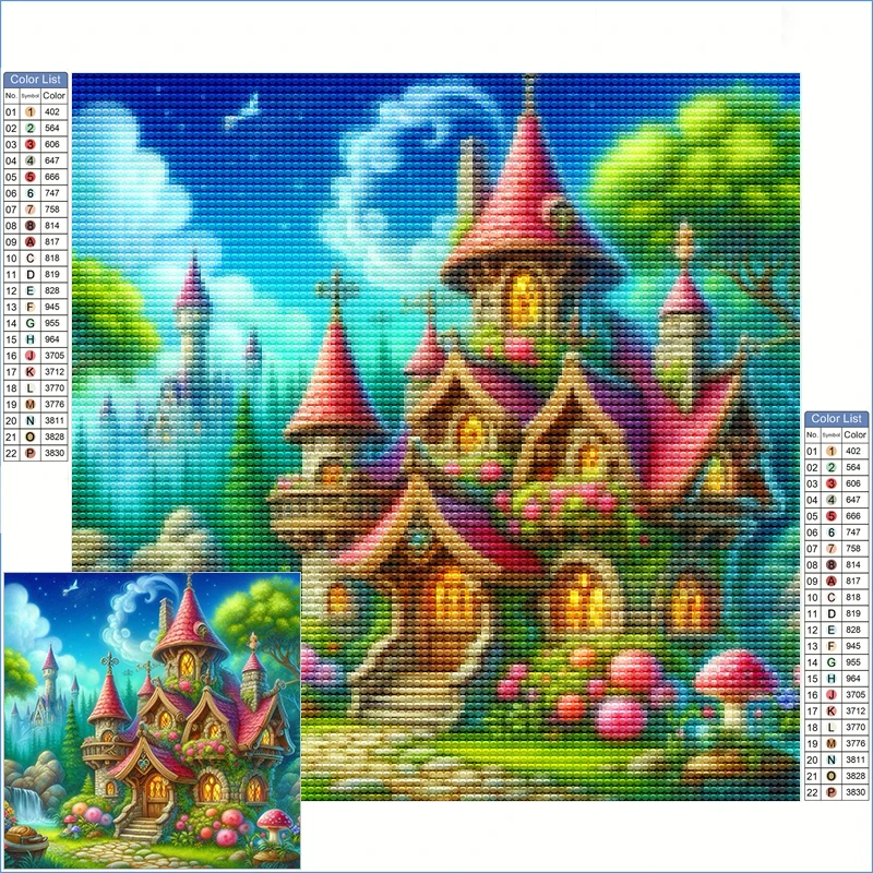 

Diamond Art Painting Fairytale House With Towers In Forest Diamond Painting Kits Magical Forest Stitch Items Home Decor Items