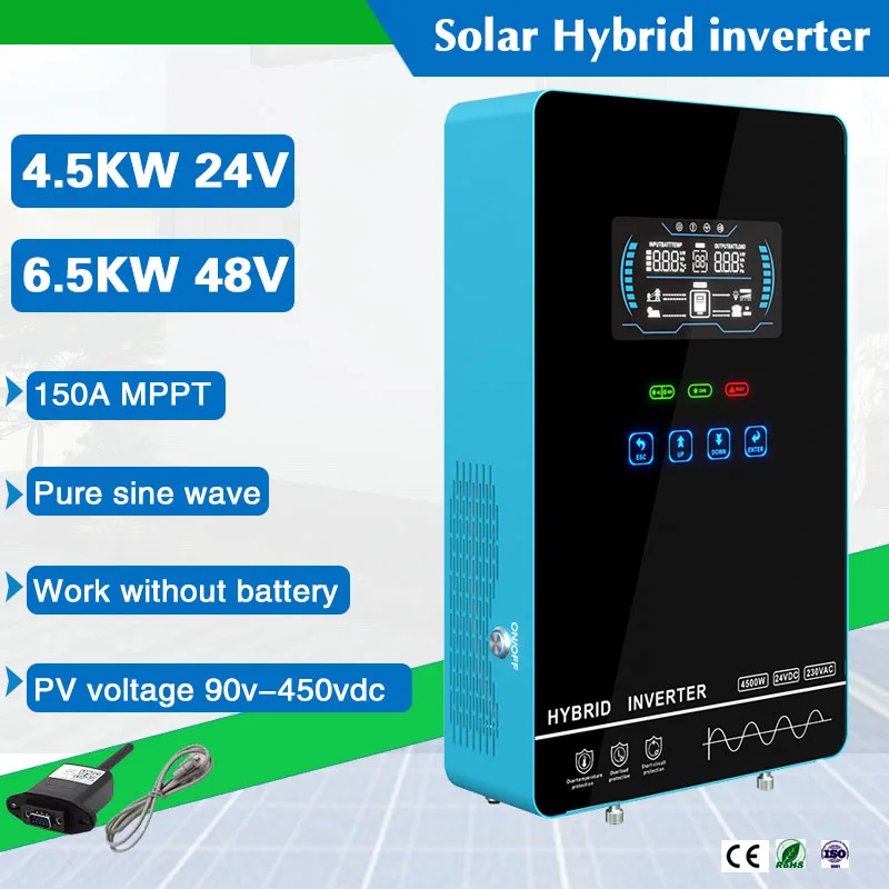 6500W 48V Hybrid Off Grid Solar Inverter with 150A MPPT Solar Charge Controller and LCD touch screen