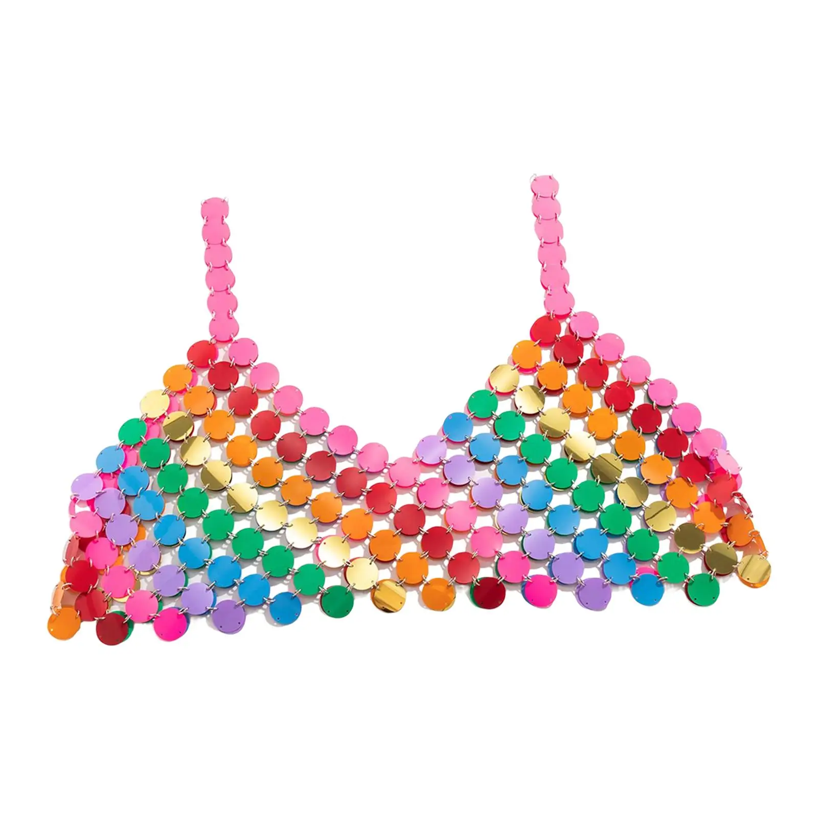 

Metal Sequin Bra Bikini Body Chain Jewelry Women Bohemian Hollow Out Bling for Dance Rave Summer
