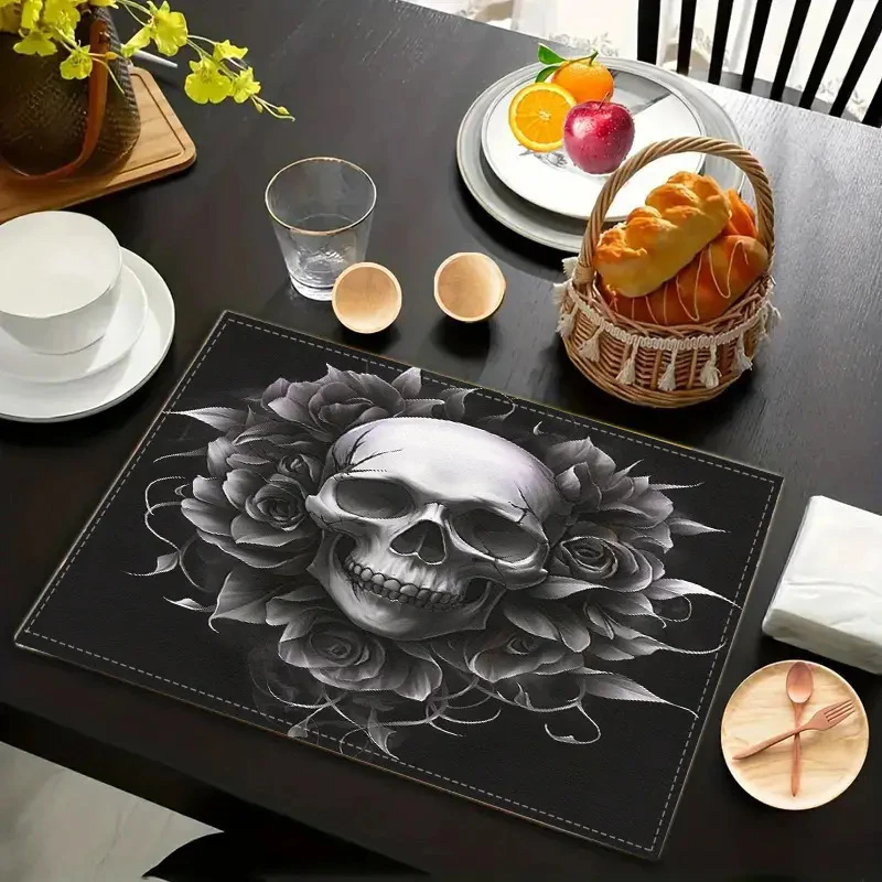VIKAMA Black Mexican Talavera Floral Placemat, 6 Designs, Table Mat for Kitchen Dining Party