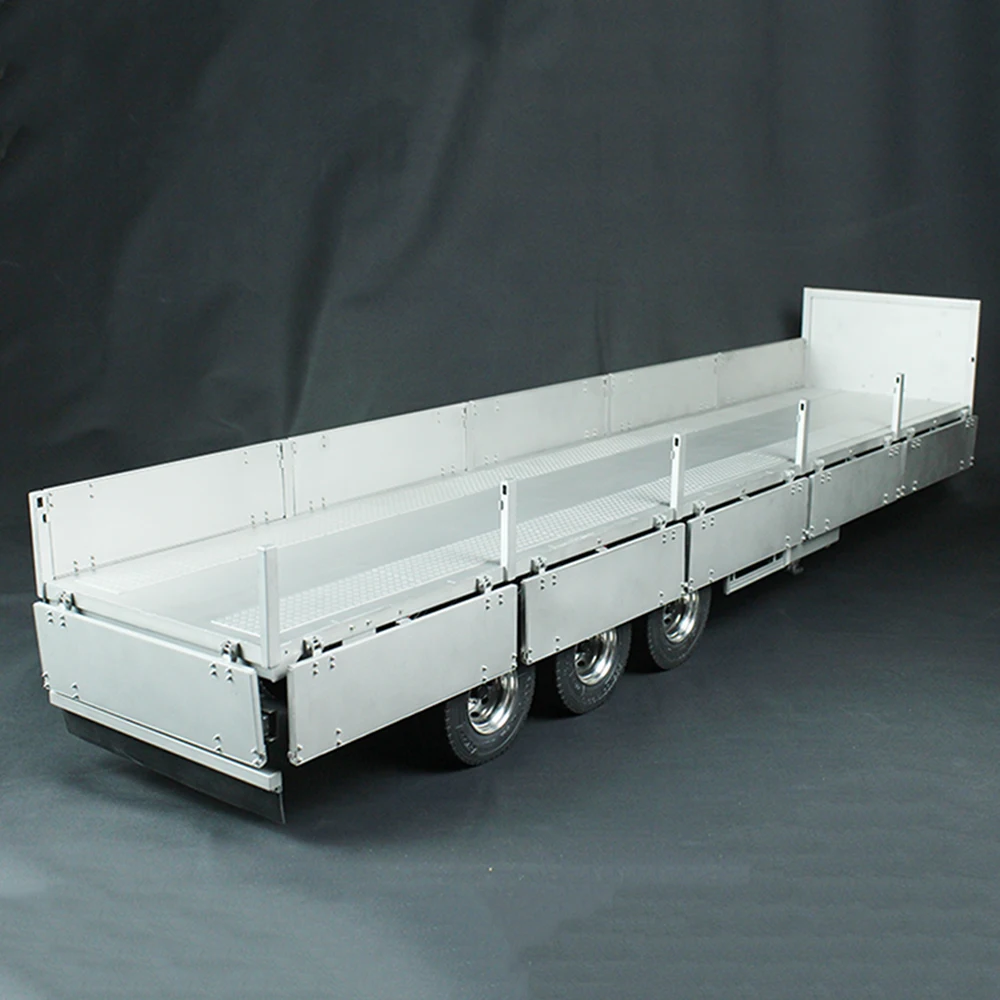 1/14 Metal Three-axle Trailer with Brake Servo Light Beads Door Panel Can Open Stainless Steel Sandblasted Trailer