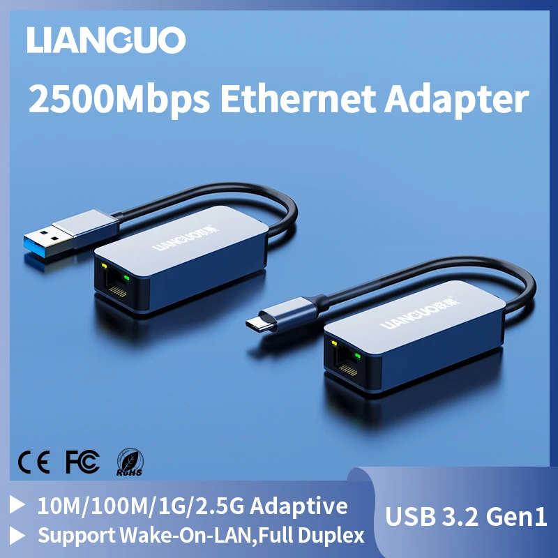 2500Mbps Ethernet Adapter USB 3.0 Type-C Ethernet To RJ45 2.5G USB 3.0 Wired Adapter Converter LAN Network Hub for Windows/MAC