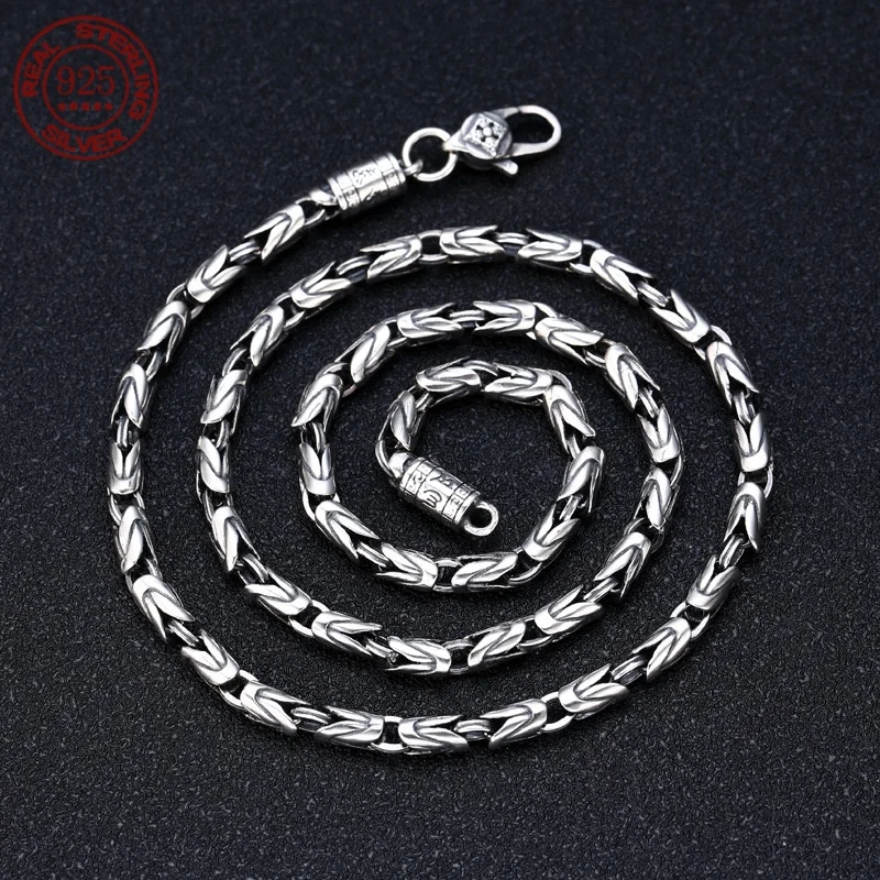 

New Fashion 100% Pure S925 Silver Jewelry Retro 6MM Thick Six-Character Mantra Trendy Personality Man Necklaces