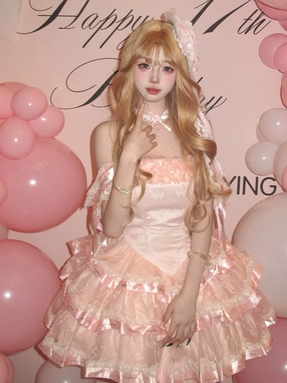 

Elegant Atmosphere Princess Evening Dresses Cute Sweet Romantic Girl Style Bowknot Strapless Slim Fit Puffy Birthday Dress Women