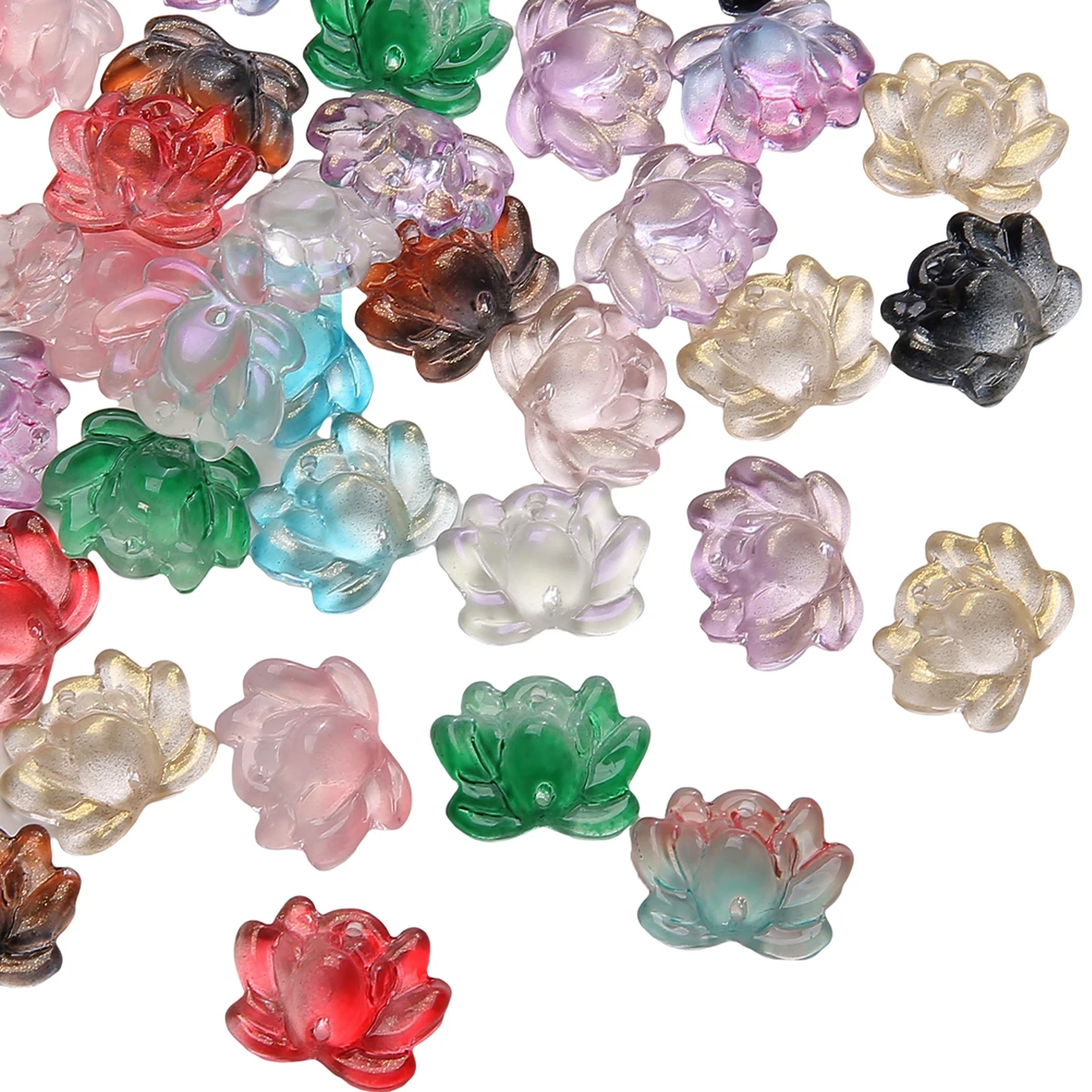 30pcs 21x16mm Double Hole Lotus Flower Beads For Jewelry Making Gradient Color Glass Beads DIY Bracelet Tassel Charms Accessorie