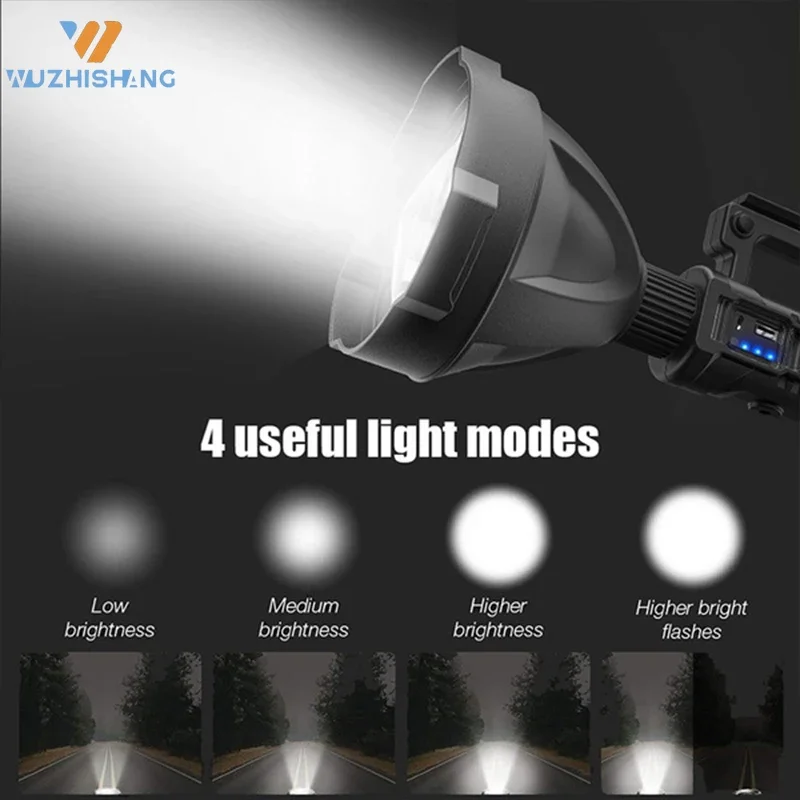 Portable Powerful LED Flashlight Mountable Bracket Handheld Searchlight USB Rechargeable Spotlight Waterproof Torch Light