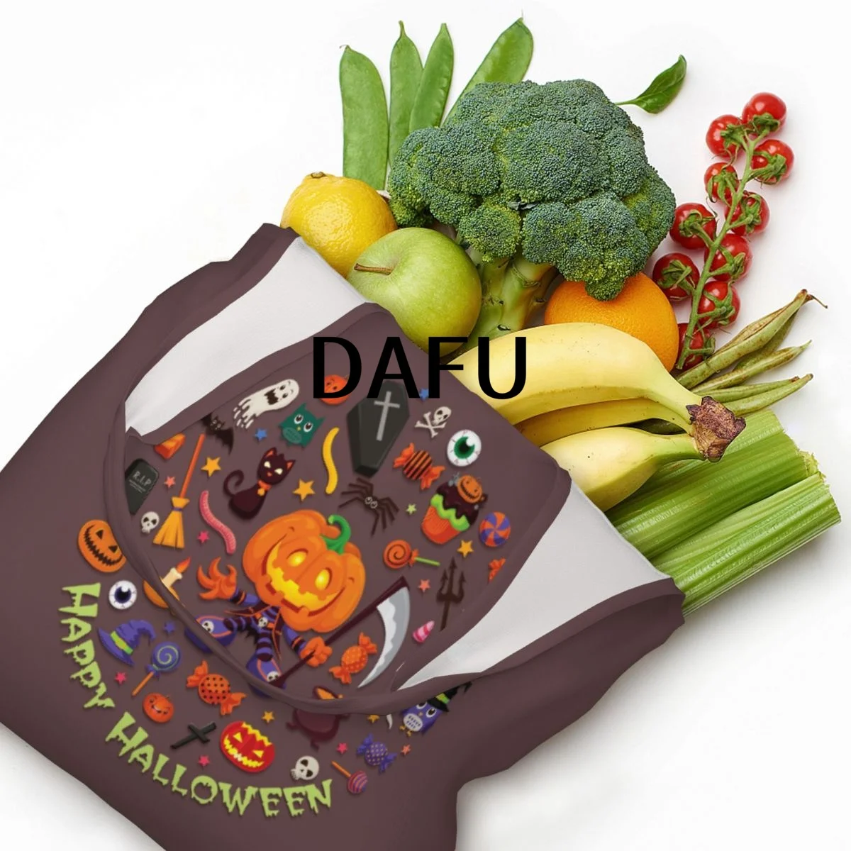 Happy Halloween Funny Halloween Print Cotton Tote Bag - Casual Commuter Shoulder Bag for Work Grocery Shopping Trick or Treat