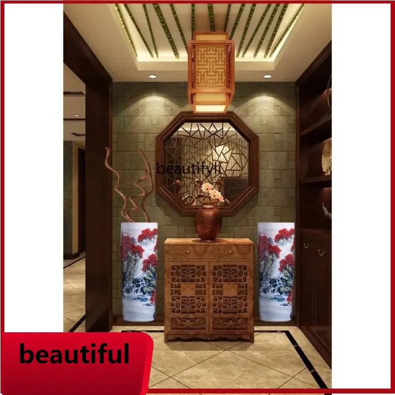 

F132 Jingdezhen Quiver Red Ceramic Floor Large Vase Flower Arrangement Decoration Painting and Calligraphy Cylinder Scroll Cyl