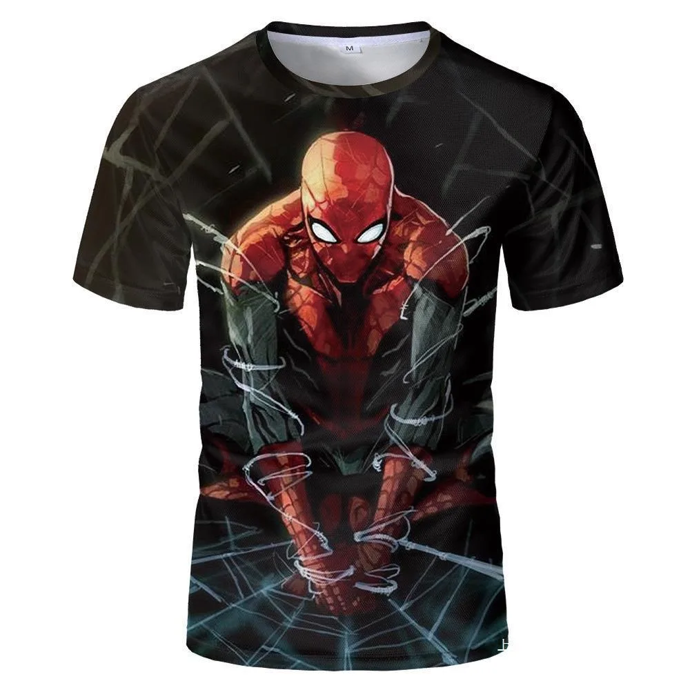 تي شيرت سبايدر مان بطابع مارفل ثلاثي الأبعاد مطبوع عصري للرياضة واللياقة البدنية للرجال صيفي سريع الجفاف وجيد التهوية