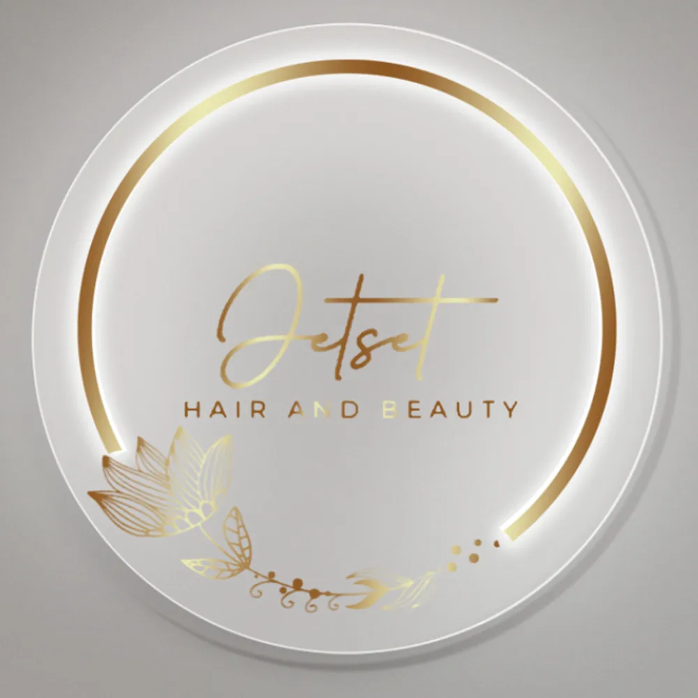 

Custom Backlit Acrylic Sign with Neon Lights Hair Studio Business Logo 3D Metal Plaque Wall Office Door Decor