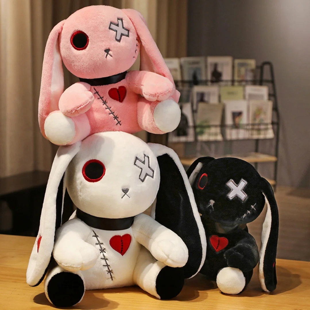 Spooky Gothic Stuffed Rabbit Plush Toys Spooky Gothic Bunny Stuffed Animal Cute Horror Dreadful Doll for Kids Halloween Gift