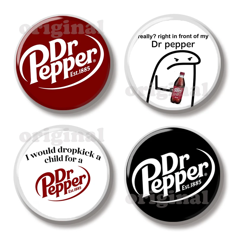 44MM Dr Pepper Letter Est 1885 Logo Pin Soft Button Jewelry Creative Badge Cartoon Brooch Lapel Pin Bag Backpack Hat Decoration